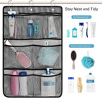 F-color Cruise Essentials 2026 - Mesh Shower Organizer Hanging with 7 Pockets for RV Gym Camping, Quick-Dry Portable Toiletry Bag with Metal Hooks for Bathroom Travel Toiletries, Black+Black