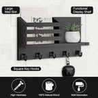 Key Holder Wall Mount, Mail Organizer for Wall with 5 Square Rustic Key Hooks Key Shelf Farmhouse Home Decor for Entryway