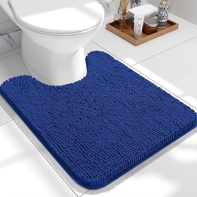 OLANLY Toilet Rugs U-Shaped 24x20, Extra Soft Absorbent Chenille Contour Bathroom Rugs for Toilet, Dry Quickly, Machine Washable, Non-Slip Bath Mat, Royal Blue