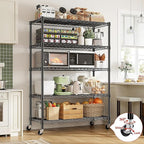 REIBII 73''H Storage Shelves 1660LBS Wire Shelving Unit with Wheels 5 Tier Metal Shelving,Heavy Duty Metal Shelves for Storage Rack,Commercial Industrial for Garage Kitchen 73''HX35''WX15''D,Black