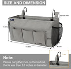 Surblue Bedside Organizer with Hook Caddy Storage Bag with Adjustable Straps and Water Bottle Holder for Home College Dorm Bunk Bed Accessories, Crib, Hospital, Grey