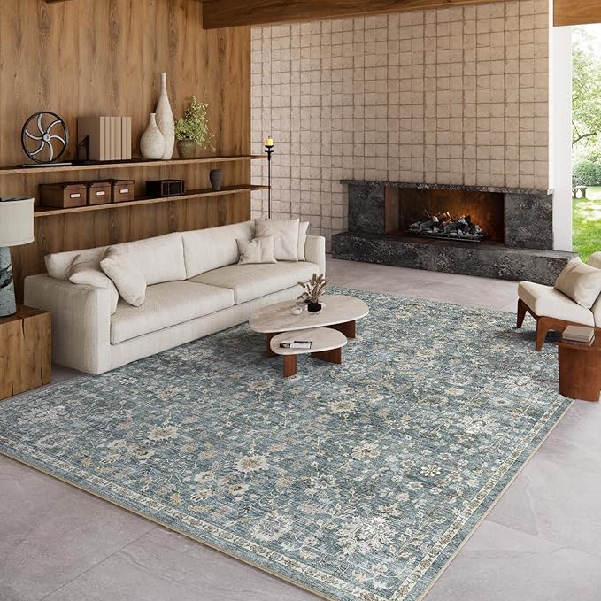 8x10 Washable Area Rugs Ultral Soft Non-Slip Stain Resistant Vintage Boho Large Carpet for High-Traffic Living Room & Dining Room