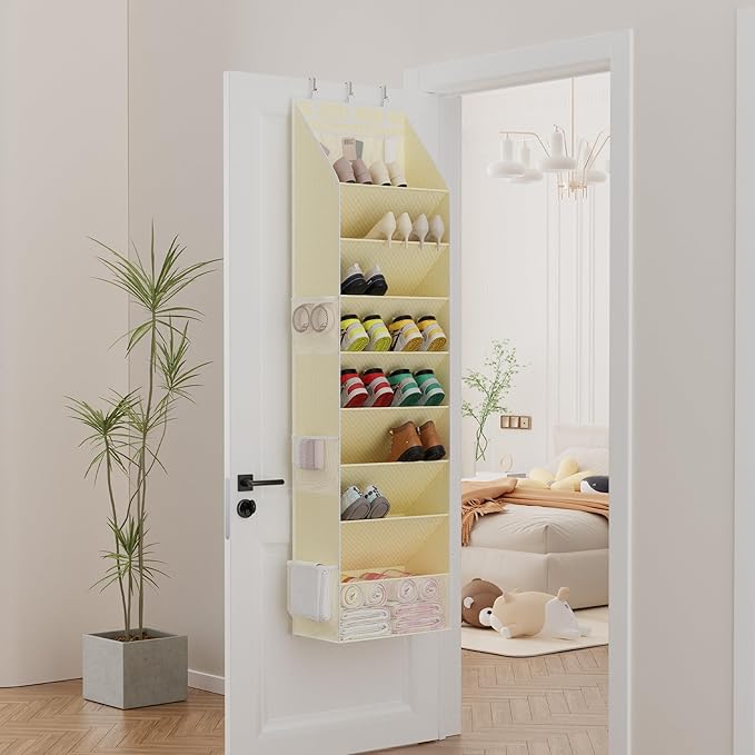Criusia Shoe Storage, Over the Door Shoe Organizer, Hanging Closet Shoe Storage with Large Deep Pockets, Fits 16–24 Pairs of Sneakers, Sandals, Boots, Beige