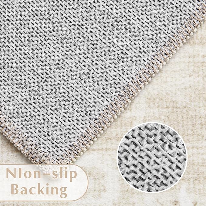Vintage Living Room Area Rug - 6x9 Large Machine Washable Boho Moroccan Rug Distressed Farmhouse Rugs for Bedroom - Soft Non-Slip Indoor Carpet for Dining Room Office Nursery(Boho Beige, 6'x9')