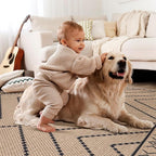 Tangsoo Modern Easy Jute Rug 5x7 Large Washable Area Rug for Dining Room,Geometric Ultra Thin Non-Slip Indoor Outdoor Rug,Farmhouse Carpet for Living Room Patio Bedroom