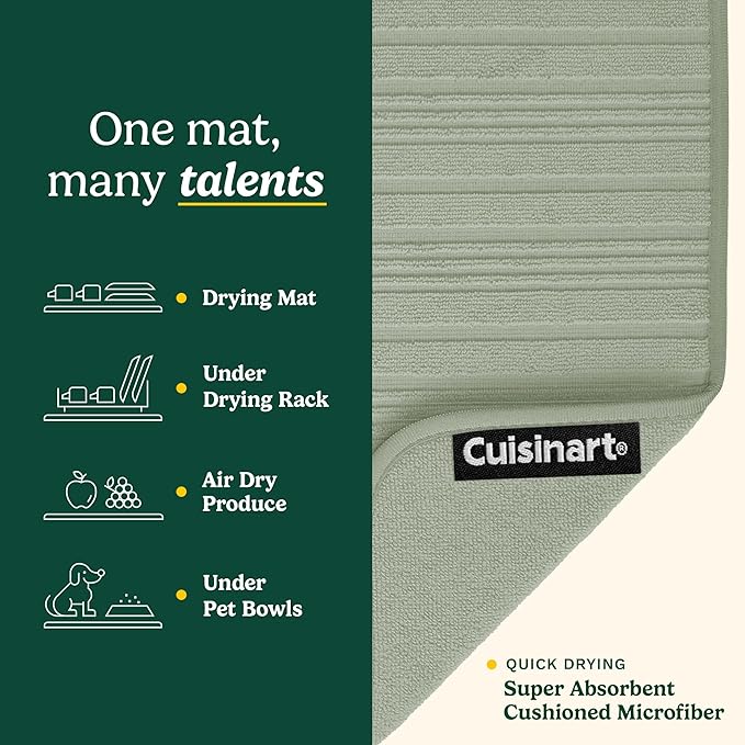 Cuisinart Dish Drying Mats for Kitchen Counter - (2) 18" x 24" Ultra Absorbent Dish Drying Mat XL - Foldable, Machine Washable, Fast Drying Dish Mat