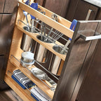 Rev-A-Shelf Maple Pullout Utensil Organizer with 3 Bins & BLUM Soft-Close Full Extension Slides, for Full-Height Base Cabinets, Adjustable Shelves, Min Opening Width of 5.5", 448UT-BCSC-5C