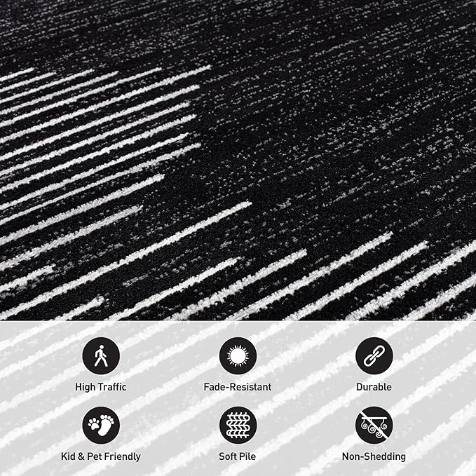 Rugshop Bohemian Stripe Stain Resistant High Traffic Living Room Kitchen Bedroom Dining Home Office Area Rug 3' x 5' Black