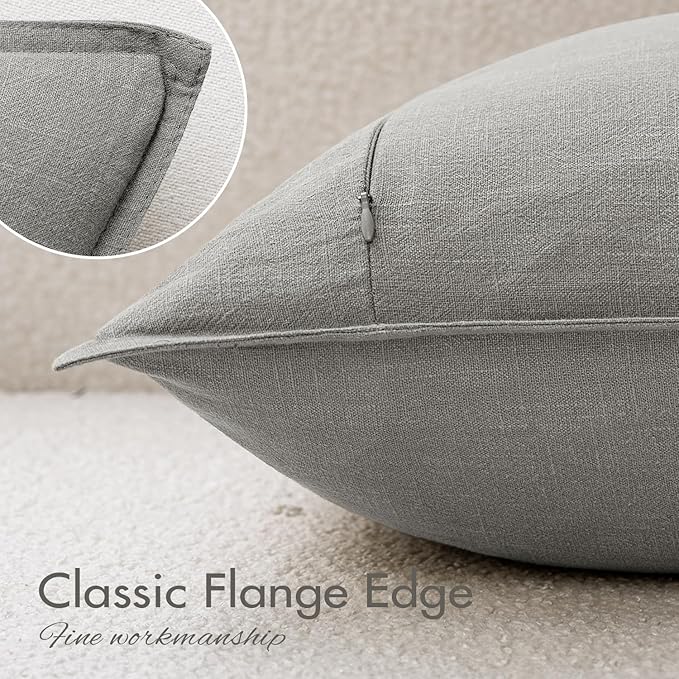 EMEMA Decorative Linen Throw Pillow Covers 20x20 Inch Light Grey Boho Farmhouse Neutral Couch Throw Pillows for Bed Pack of 2 Accent Pillowcase Modern Sofa Cushion Livingroom Home