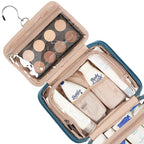 NISHEL Travel Toiletry Bag for Women, Makeup Essentials Organizer, Hanging Case for Accessories, Cosmetics, Medium Size, Lake-Blue