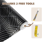 Shelf Liners for Kitchen Cabinets 17.3in x 20FT, Non Adhesive Cabinet Liner Strong Non-Slip Black and Silver Geometric Drawer Liner, Easy to Clean for Cabinet with Knife and Tape Measure