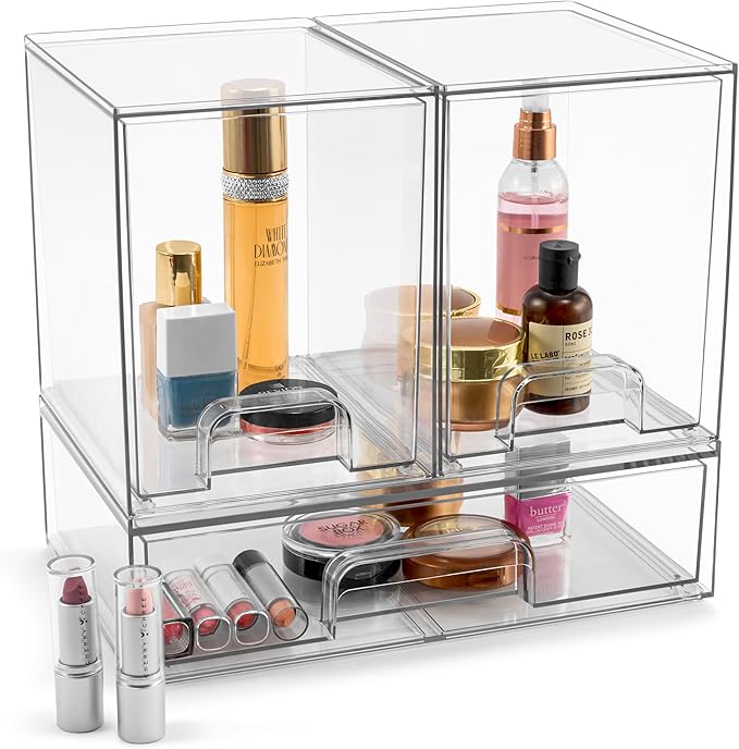 Sorbus Acrylic Storage Containers - 3 Pack, Stackable Storage Bins Set for Bathroom Organization - Clear Acrylic Drawer Organizers - Makeup Case Pull-Out Drawers (7.6’’ Tall and 12.1’’ Wide)