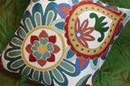 Daisy Floral Pillow Cover Teal Flower Pillowcase Flowery Outdoor Cushion Suzani Accent Pillowsham Flower Floral Chair Cushion Hand Embroidered Cushions Wool Size 18x18