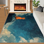 Orange Cat Rugs for Bedroom - 4x5 Area Rug - Cartoon Starry Sky Rugs for Living Room, 3D Cute Cat Rug, Non-Slip Washable Home Decor Carpet