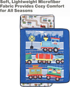 EVERYDAY KIDS Toddler Nap Mat with Removable Pillow -Choo Choo Train- Carry Handle with Fastening Straps Closure, Rollup Design, Soft Microfiber for Preschool, Daycare, Sleeping Bag - Ages 2-6 Years