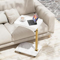 TV Tray Table, Adjustable Dinner Trays for Eating Table,360° Swivel& Sofa Armrest End Side Couch Snack Table for Sofa, Bedroom, Living Room, C Shaped End Table that Slide Under(White+Gold)