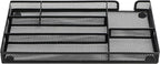 Annova Desk Drawer Organizer Tray for Office Organization - Metal Mesh - Storage Tray with Dividers for Pens, Desktop Accessories, Bathroom, Kitchen, Makeup and Office Supplies (Small, Black)