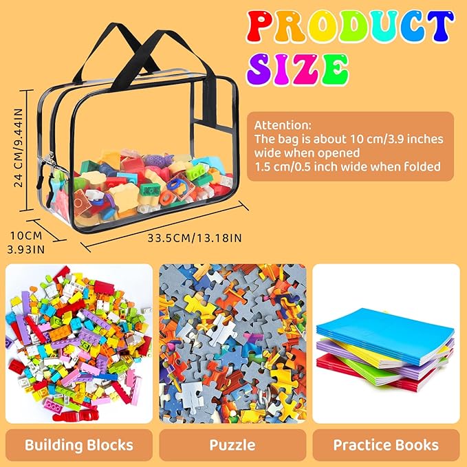 8 Packs Large Toy Storage Bags, Reusable Clear PVC Board Game Storage, Toy Storage Organizer Bags with Zipper for Building Blocks, Puzzle and Handmade Accessories, Clear Toiletry Bag