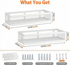 PUSDON Mesh Shower Caddy Wall Mount, Heavy Duty Adhesive Bathroom Shelf Organizer, Rustproof Floating Spice Rack for Kitchen Pantry, Holds 50 LBS, Multi-Purpose Storage White-2 Packs (Netting)