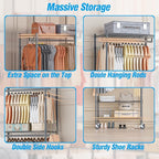 Homdox Narrow Rolling Garment Rack with Double Rods and 3 Adjustable Shelves, Compact Portable Closet Organizer for Bedroom, Dorm, Laundry Room, 23.62" W x 16.54" D x 80.71" H, Gray
