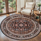 Tangsoo Vintage 4ft Round Area Rug,Washable Circle Rug Small Boho Round Rug Soft Brown Beige Low-Pile Circular Carpet for Bedroom Entryway Kids Room Office College Dorm Living Room