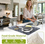 Large Stone Dish Drying Mat for Kitchen Counter, 24"(L)×16"(W), Collapsible Quick Dry Stone Dish Mats, Super Absorbent Diatomaceous Earth Drying Pad for Dishes Bottles Cups, Countertops (Marble)