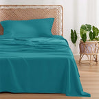 Bedsure Cooling Sheets Twin XL, Rayon Derived from Bamboo, Breathable & Soft Twin XL Sheet Sets, Deep Pocket Up to 16 Inches, Hotel Luxury Silky Dorm Bedding for Hot Sleepers, Turquoise