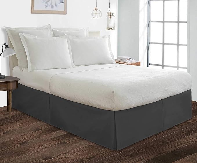Bed Skirt - 100% Cotton 800 Thread Count Box Pleated Bed Skirt - Luxury Pleated Dust Ruffle, Hotel Quality Modern Bed Skirt, Easy Fit with 12 Inch Tailored Drop, RV King, Dark Grey