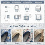 tchdio 5x7 Area Rugs for Living Room, Vintage Non Slip Washable Rug, Soft Low Pile Area Rug Large Floor Indoor Carpet for Bedroom, Dining Room, Office (Blue, 5'x7')
