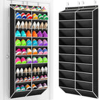 Yecaye 16-24 Pairs Over the Door Shoe Organizer, Large Capacity Hanging Shoe Rack for Door Hanger with Deep Pockets, 8 Tier Shoe Holder for Sneakers Boots Heels College Dorm Essentials, Black