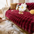 Christmas Faux Fur Couch Cover Fuzzy Soft Plush Thick Bubble Sofa Cover Luxury Sectional Couch Covers Luxury Anti-Slip Sofa Slipcover Washable Furniture Protector (Wine Red,28"x70")