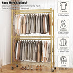 BATHWA Heavy Duty Rolling Garment Racks, 25mm Metal Pipe, 47.3"W x 17.7"D x 80.7"H Large Tall Portable Wardrobe Closet with 2 Rods, Wide Adjustable Shelves and Hangers, Clothing Hanging Storage, Gold