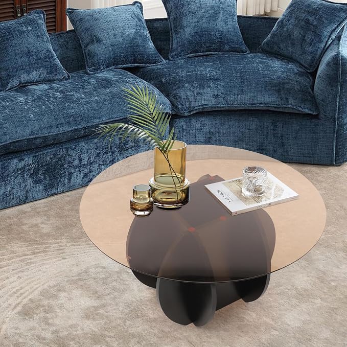 Round Glass Coffee Table for Living Room