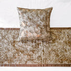 The HomeCentric King/Queen/Twin Copper Decorative Full 68"x18" Bed Runner with 2 Pillow Cover, Beaded & Foil Bed Scarf on Silk Fabric - Aranka