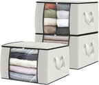 Fab totes 3 Pack Clothes Storage, Foldable Thick Fabric Blanket Storage Bags, Containers for Organizing Bedroom, Closet, Clothing, Comforter, Organization with Handle,Ivory White