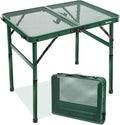 Small 2ft Folding Table with Carry Handle, Adjustable Height 10.6" or 22", Green Metal Mesh, Portable & Compact Indoor/Apartment/Card/Side/Grill Table, 23.6"Lx15.8"W, Lightweight 4 lb, 66 lb Capacity