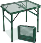 Small 2ft Folding Table with Carry Handle, Adjustable Height 10.6" or 22", Green Metal Mesh, Portable & Compact Indoor/Apartment/Card/Side/Grill Table, 23.6"Lx15.8"W, Lightweight 4 lb, 66 lb Capacity