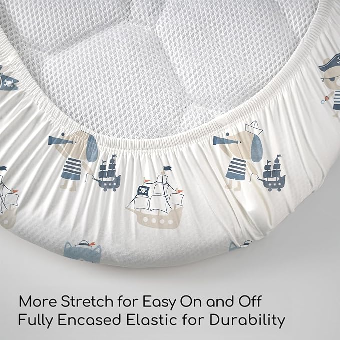 Nap Mat Sheet 47"x24", 3 Pack Blue Ocean Sailor Baby Crib Sheets Fitted Elastic Corners, Preschool Day Care Rest Mat Cover, Soft Breathable - Compatible with Regalo My Cot, Joovy Travel Cot