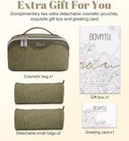 BOYATU Travel Makeup Bags Cosmetic Organizer Bag: 3 Pcs Set Large Capacity Make up Bag with Compartments - Waterproof Leather Toiletry Bags with Handle for Women (A-Green)