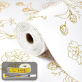 Shelf Liners for Kitchen Cabinets 12in x 39.37FT Non Adhesive Drawer Liner Gold Floral Thickened Shelf Liner Paper Strong Non-Slip Easy to Clean for Tool Box Refrigerator with Knife and Tape Measure