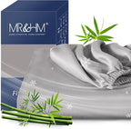 MR&HM King Fitted Sheet Only, Ultra-Soft Rayon Derived from Bamboo & Polyester Blend, Silky & Breathable, 15" Deep Pocket with Elastic Straps, Cooling Fitted Sheet for Hot Sleepers, Silver Grey