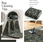 MUJOO Floral 5x7 Area Rugs,Washable Rug for Living Room Bedroom Office Dining Room,Large Throw Carpet,Boho Non Slip Indoor Floor Big Soft Botanical Vintage Ultra-Thin Black and Green
