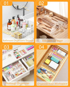 25 Pcs Makeup Drawer Organizer Set, 4 Sizes Versatile Bathroom and Vanity Drawer Organizer for Makeup, Non-Slip Desk Organizer Trays for Bedroom, Office, Fits Jewelry and Office Supplies
