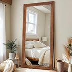 Antok Full Length Mirror with Solid Wood Frame, 71"×32" Wall Mounted Oversized Floor Mirror with Stand, Leaning Standing Hanging for Bedroom Living Room Entryway, Brown, Rect Style