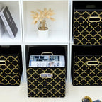 Fabric storage bins Cubes, Fabric Cube Organizer with Handle, Foldable Cube Bins for Cloth or Accessary Storage, 11x11x11, Set of 3, (Black Gold)