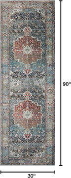 Loloi Margot Collection MAT-05 Ocean/Brick 2'-6" x 7'-6" Runner Rug feat. CloudPile, No-Shed Easy Clean Large Patterned Area Rug for Living Room, Bedroom, Dining Area