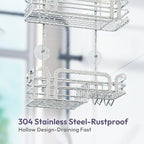 SWTYMIKI Shower Caddy Hanging Organizer - Over the Door Shower Caddy with Soap Holder, 11 Hooks, 2 Installation Ways, Stainless Steel Rustproof Bathroom Organizer, Silver