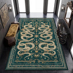 Garvee Snake Gothic 6x9 Area Rug Dark Whimsical Moody Witchy Unique Soft Thin Large Carpet for Living Room Bedroom Dining Room Playroom Indoor Decor Low Pile TPE Backing Blue Green