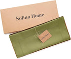 Solino Home Linen Hemstitch Table Runner 108 Inches Long - 100% Pure Linen Avocado Green Table Runner 14 x 108 Inch - Classic Hemstitch