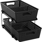 Simple Houseware 2 Tier Bathroom Organizer Tray Pull-Out Sliding Drawer, Under Sink Storage, Black
